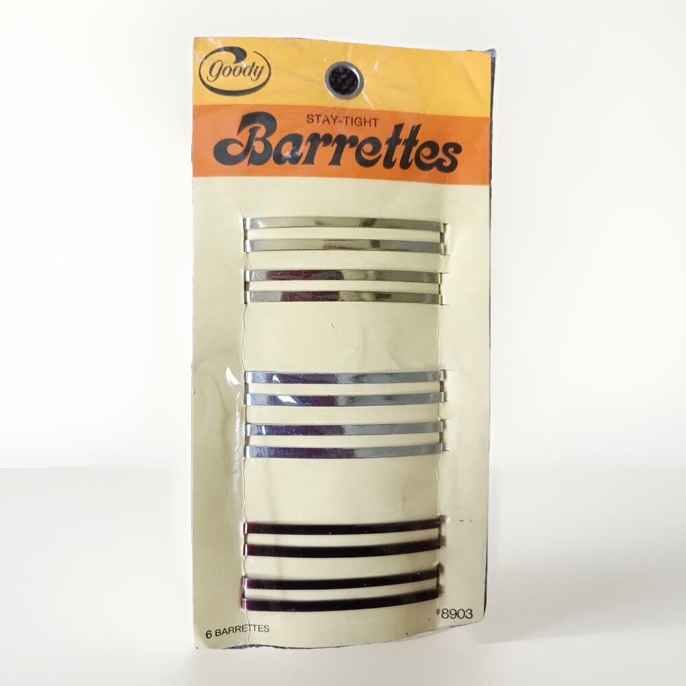 GOODY Stay Tight Barrettes Vintage‎ 1975 6 Pack Metal Double Line 8903 NEW